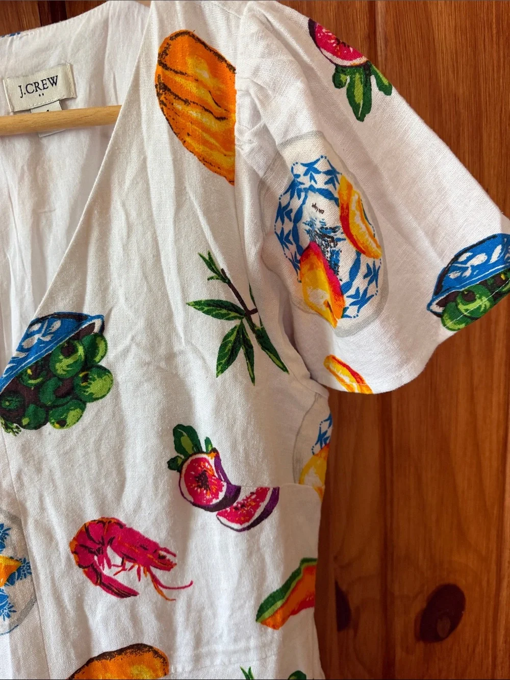 J. Crew Taverna Linen Blend Mini Dress Fruit & Seafood Print - Sz 4